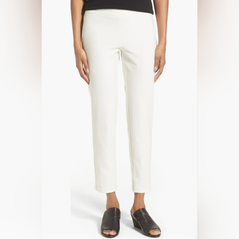 Eileen Fisher Washable Stretch Crepe Slim Ankle Pant In Off White Bone Large